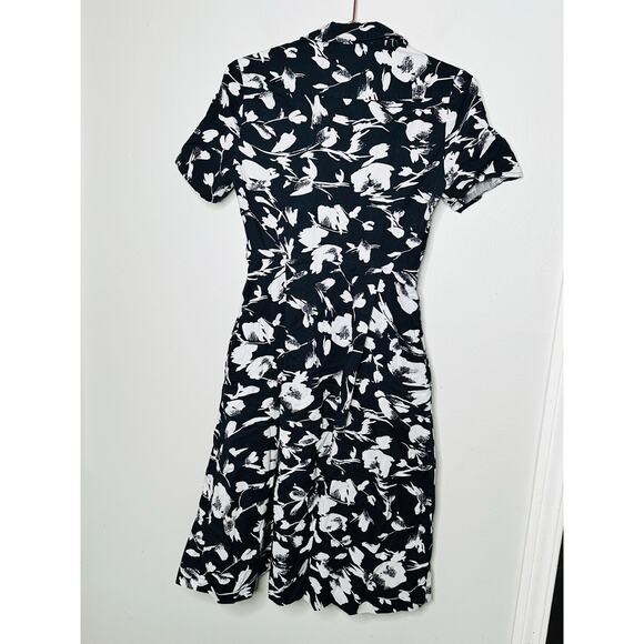 JASON WU Black White Brushstroke Floral 100% Cotton Button Placket Dress Size 2 - Picture 4 of 13
